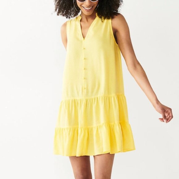 Nine West Yellow Polka Dot Sleeveless Lightweight Tiered Dress Size L #3016 - Picture 1 of 9